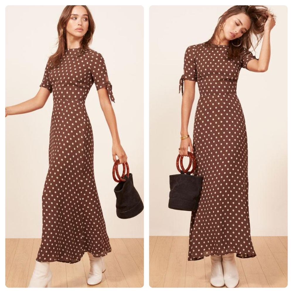 Reformation Amsterdam brown polka dot dress